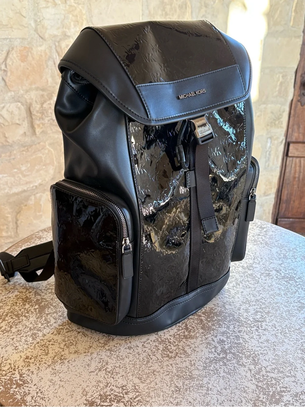 Michael Kors Black Patent Leather Men's Backpack item 282